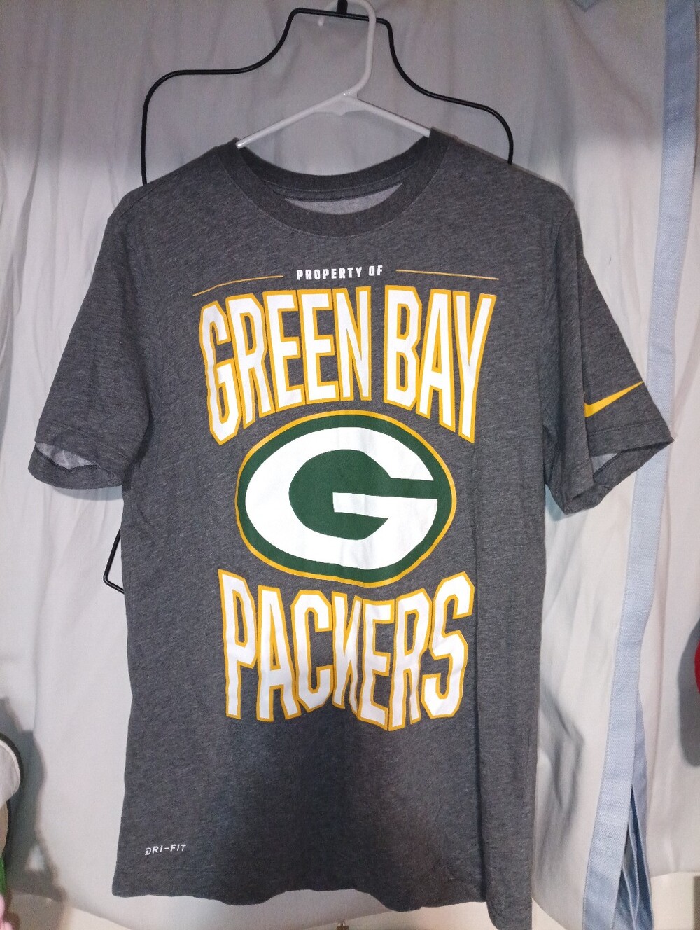 Nike Gray Green Bay Packers Short Sleeve Tee with Yellow Accents